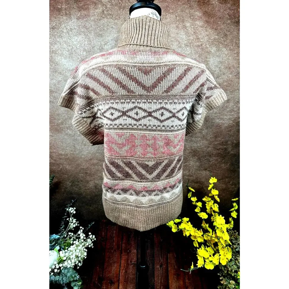 Design History Ribbed Cap Sleeved Turtleneck Brown Multi L - Picture 5 of 10